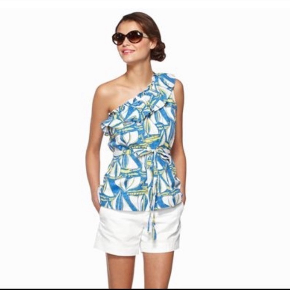 Lilly Pulitzer Janine Top Docksider Print one shoulder asymmetrical vacation S - Picture 1 of 9